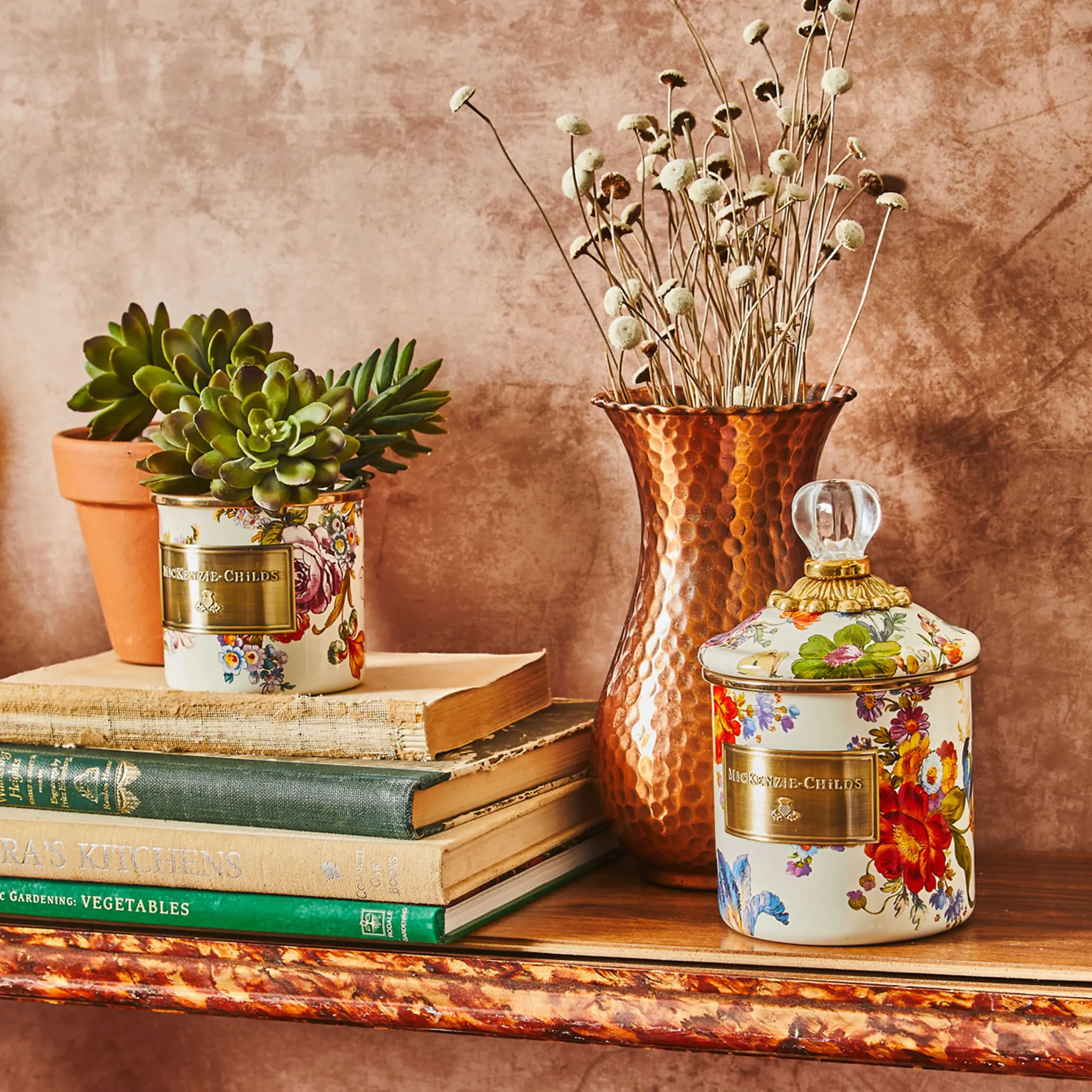 MacKenzie-Childs White Flower Market Demi Canister| Room Accents|Kitchen Storage & Organization