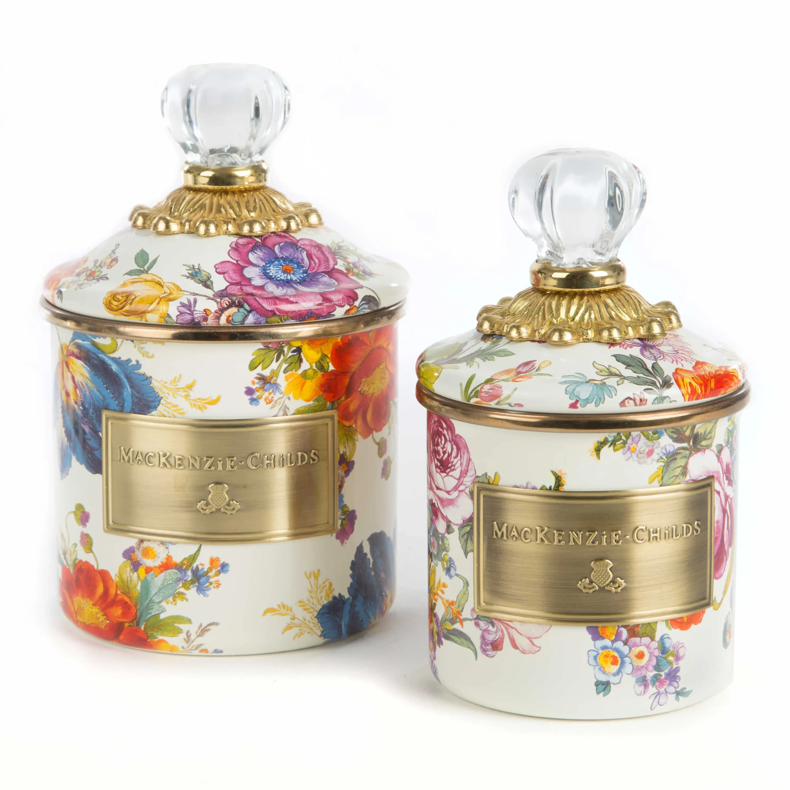 MacKenzie-Childs White Flower Market Demi Canister| Room Accents|Kitchen Storage & Organization