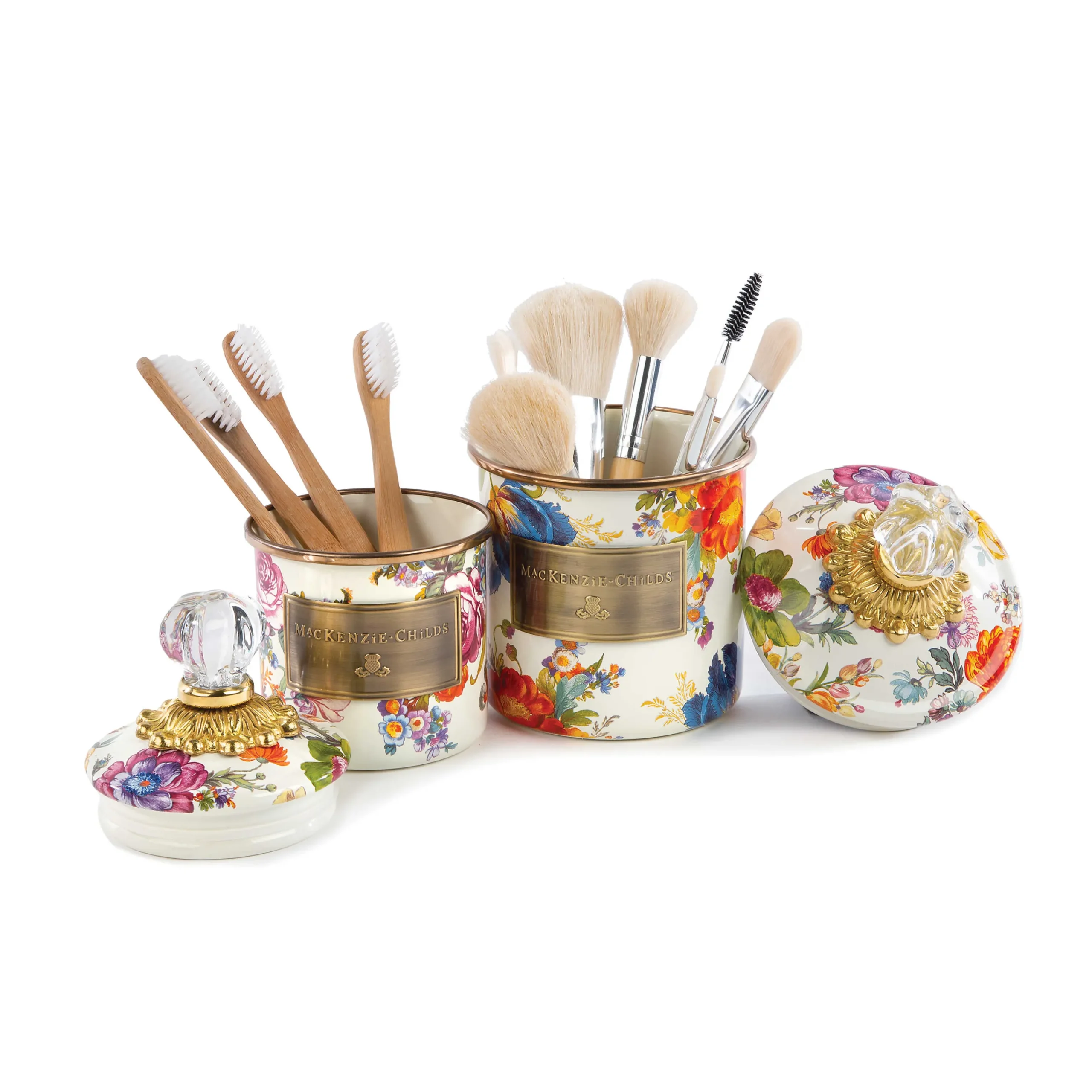 MacKenzie-Childs White Flower Market Demi Canister| Room Accents|Kitchen Storage & Organization