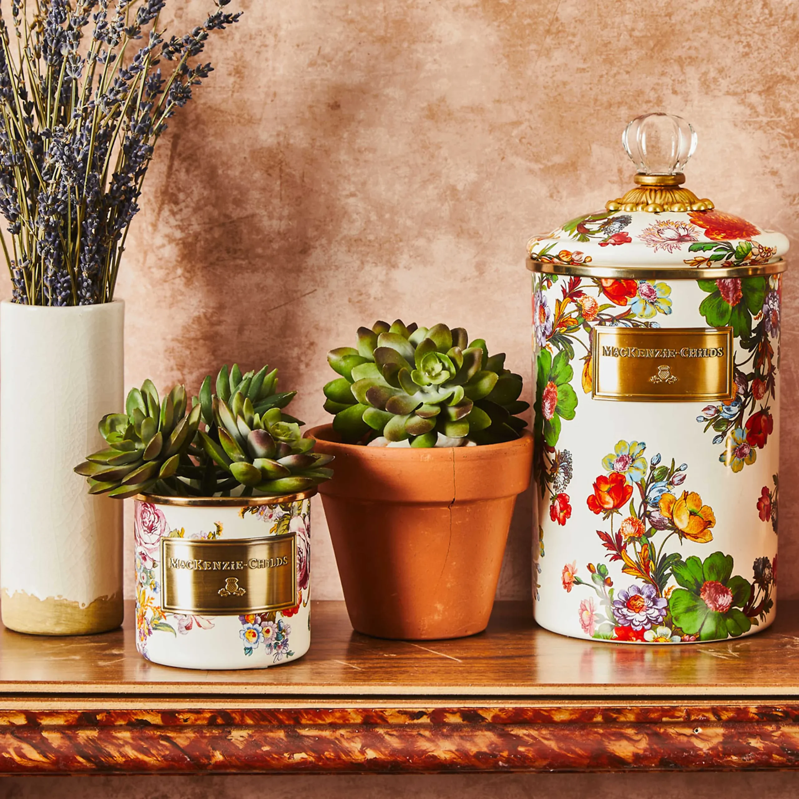 MacKenzie-Childs White Flower Market Large Canister| Room Accents|Kitchen Storage & Organization