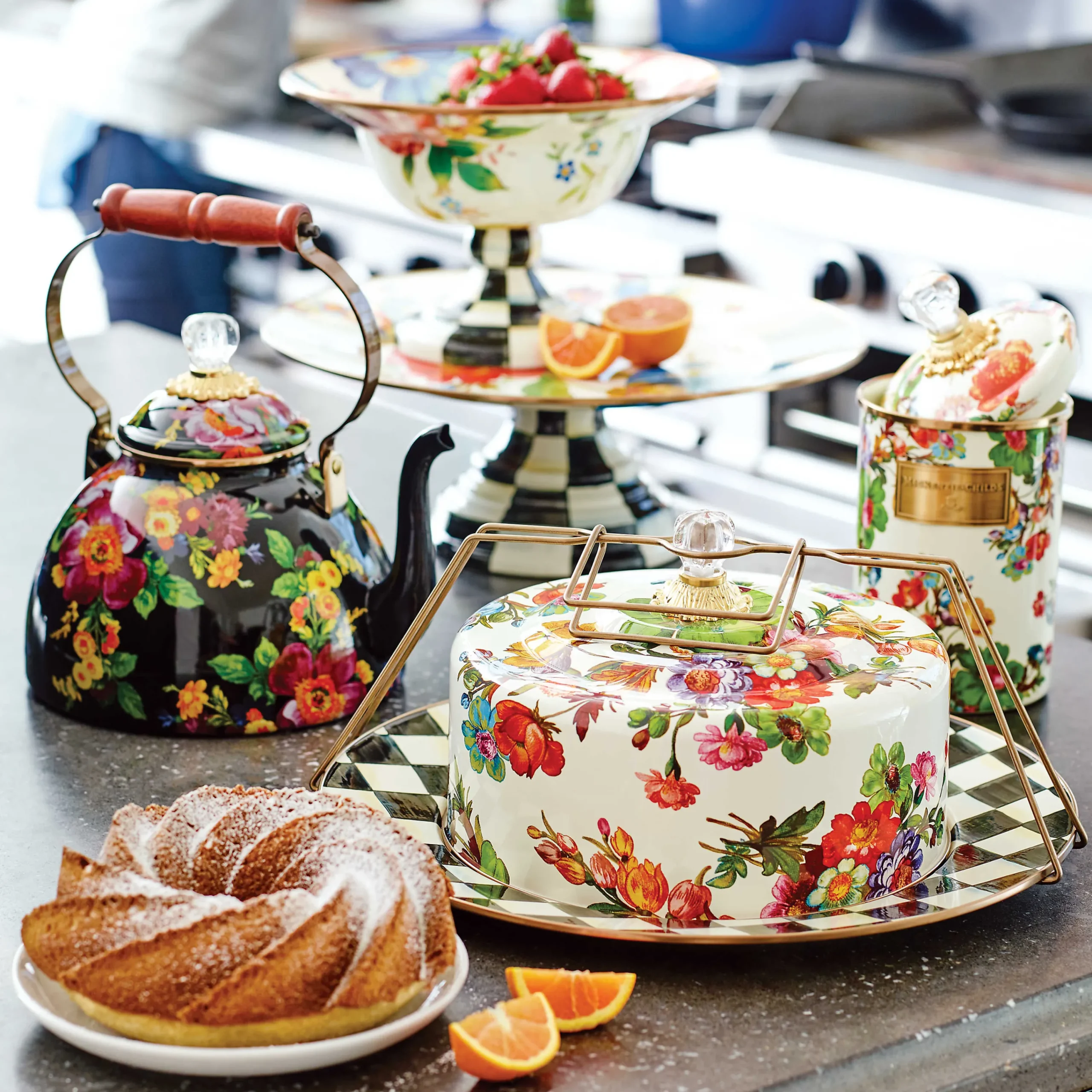 MacKenzie-Childs White Flower Market Large Compote| Serveware