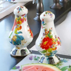 MacKenzie-Childs White Flower Market Large Salt  Pepper Shakers| Table Accessories|Serveware