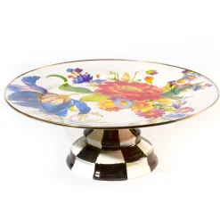 MacKenzie-Childs White Flower Market Large Pedestal Platter| Serveware