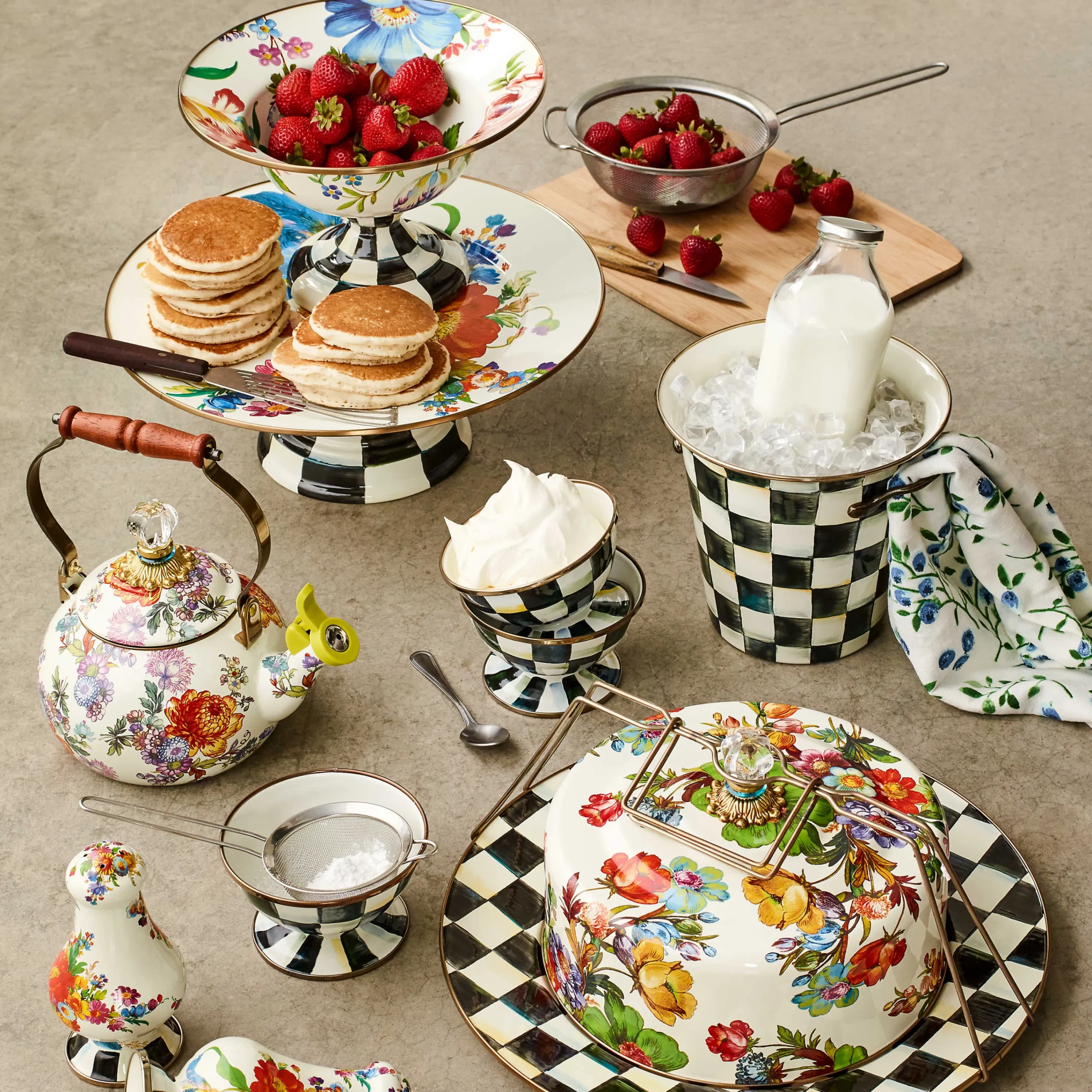 MacKenzie-Childs White Flower Market Large Pedestal Platter| Serveware