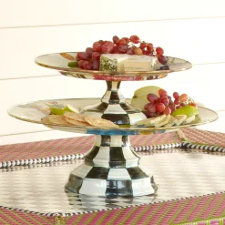 MacKenzie-Childs White Flower Market Large Pedestal Platter| Serveware