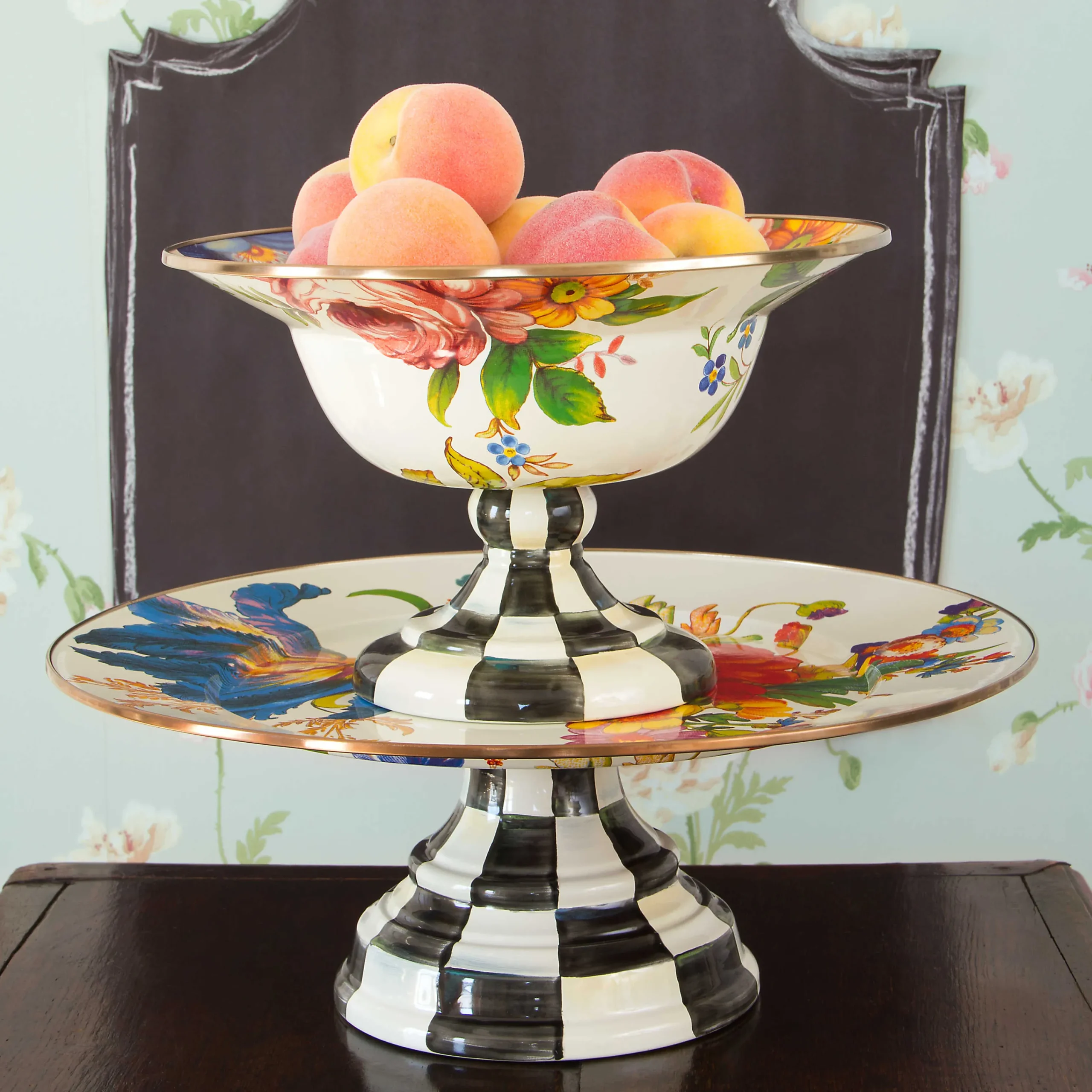 MacKenzie-Childs White Flower Market Large Pedestal Platter| Serveware