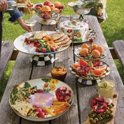 MacKenzie-Childs White Flower Market Large Pedestal Platter| Serveware