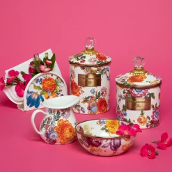 MacKenzie-Childs White Flower Market Medium Canister| Room Accents|Kitchen Storage & Organization