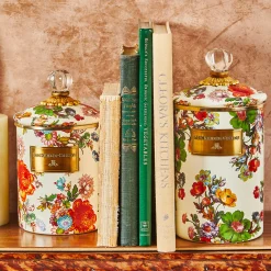 MacKenzie-Childs White Flower Market Medium Canister| Room Accents|Kitchen Storage & Organization