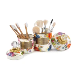 MacKenzie-Childs White Flower Market Mini Canister| Room Accents|Kitchen Storage & Organization