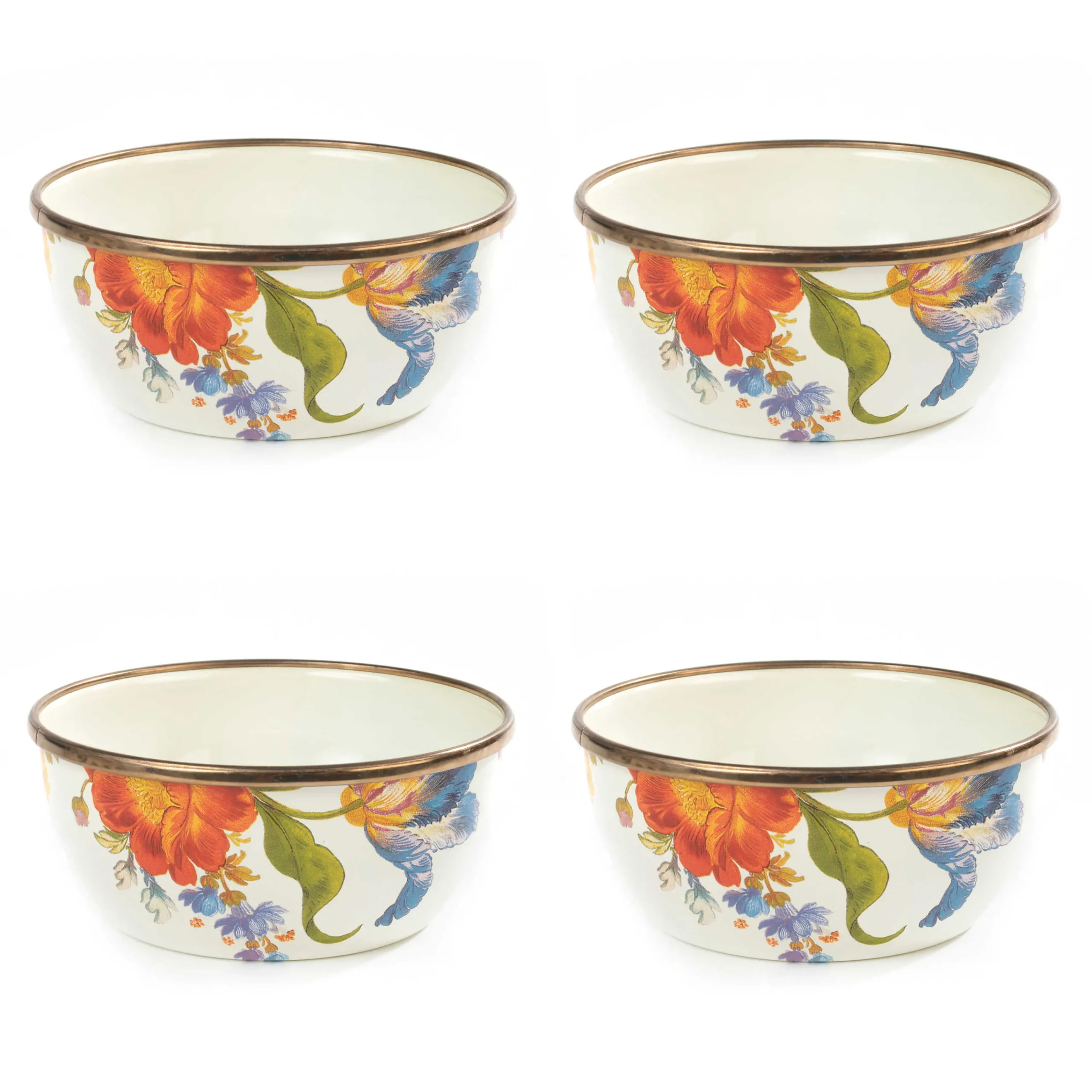 MacKenzie-Childs White Flower Market Pinch Bowls, Set of 4| Kitchen & Dining Sets|Bar Entertaining