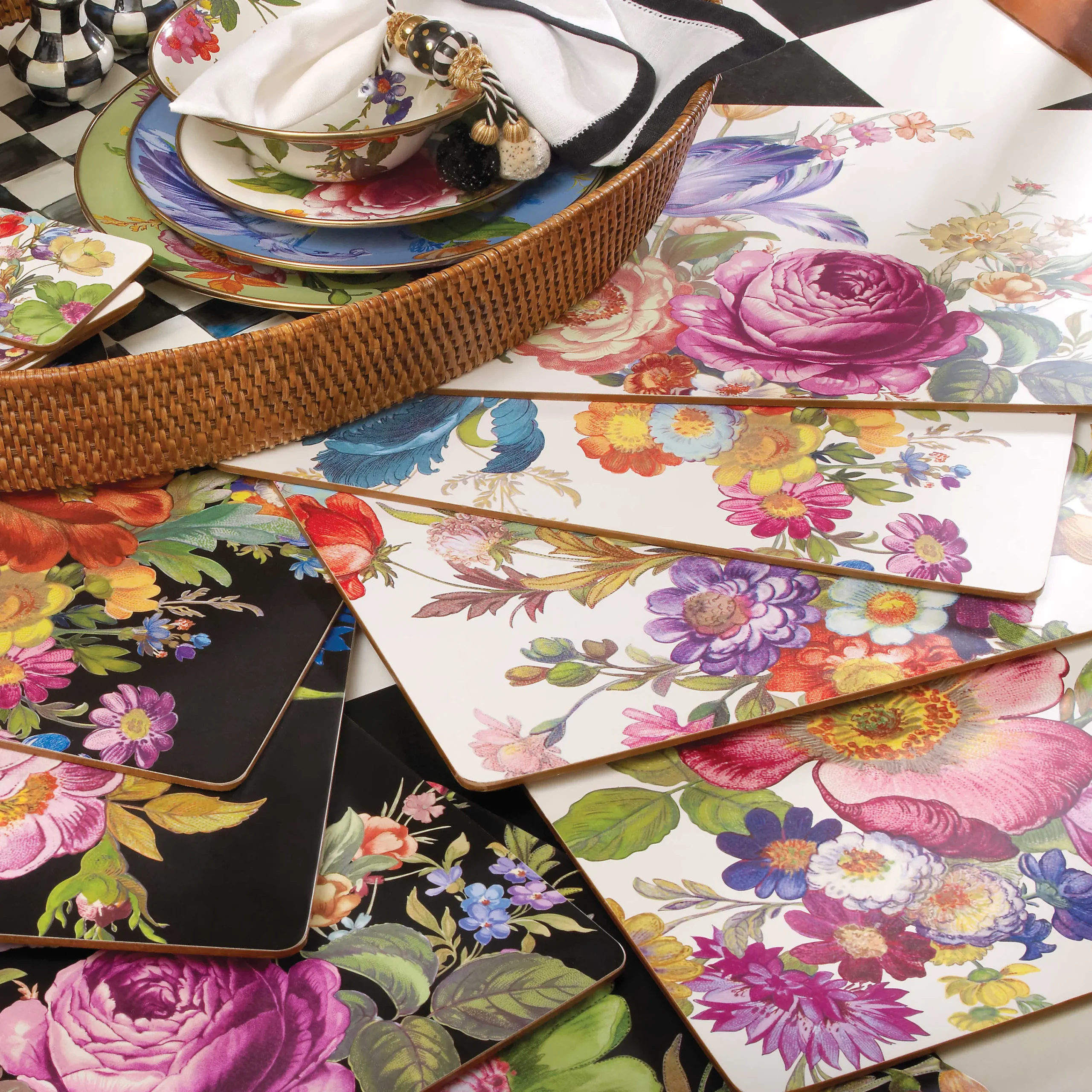 MacKenzie-Childs White Flower Market Placemats, Set of 4| Table Accessories|Kitchen & Table Linens