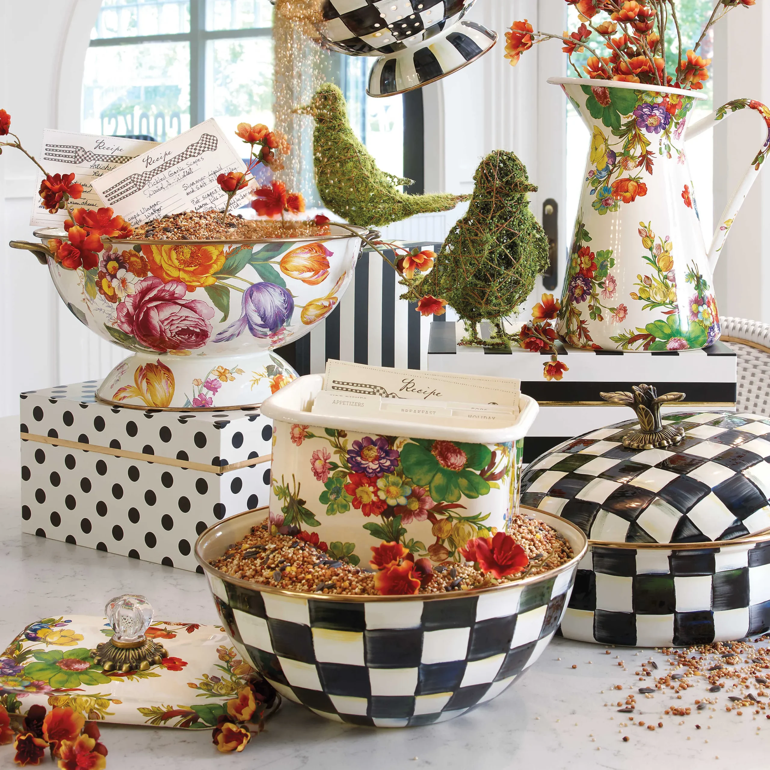 MacKenzie-Childs White Flower Market Recipe Box| Kitchen Storage & Organization