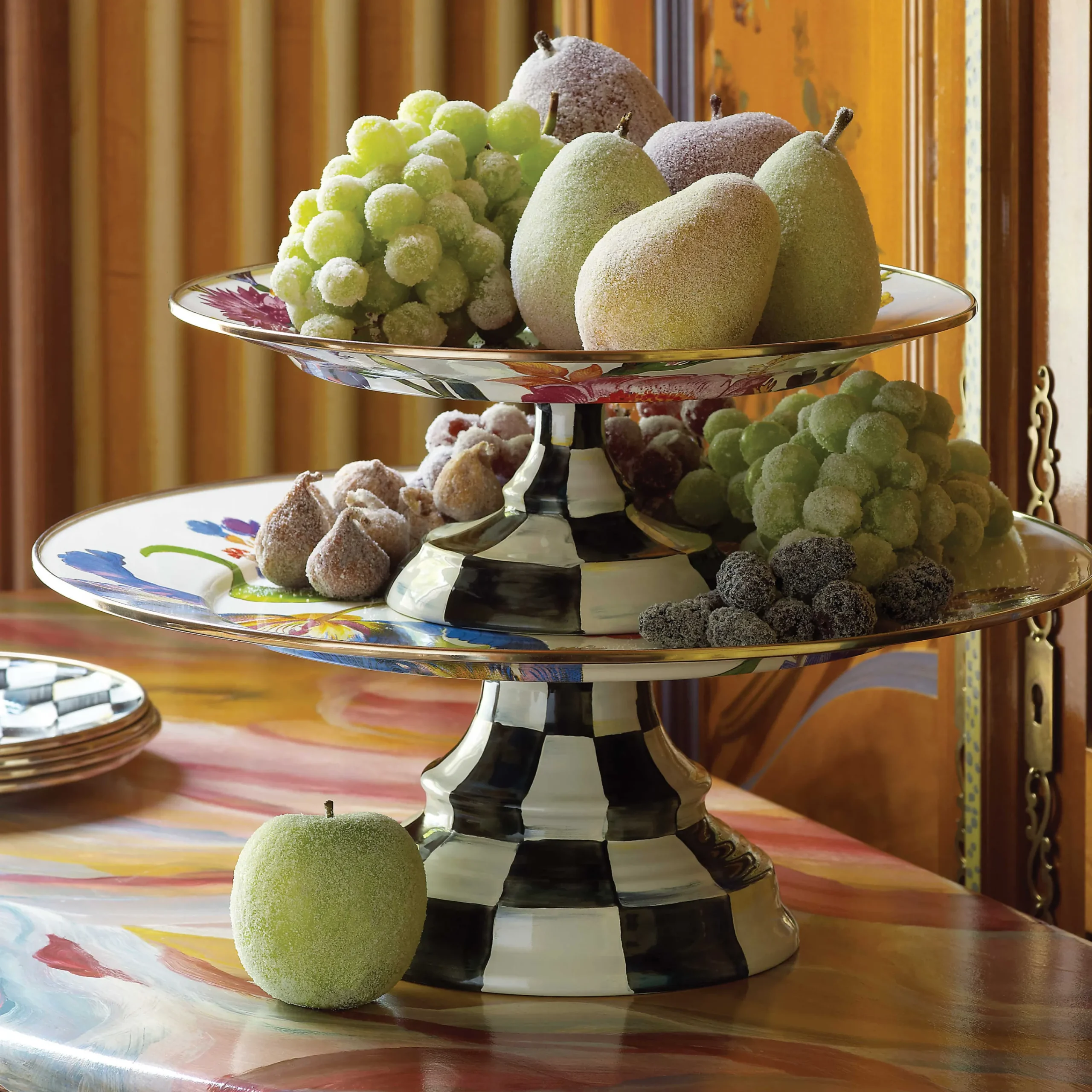 MacKenzie-Childs White Flower Market Small Pedestal Platter| Serveware