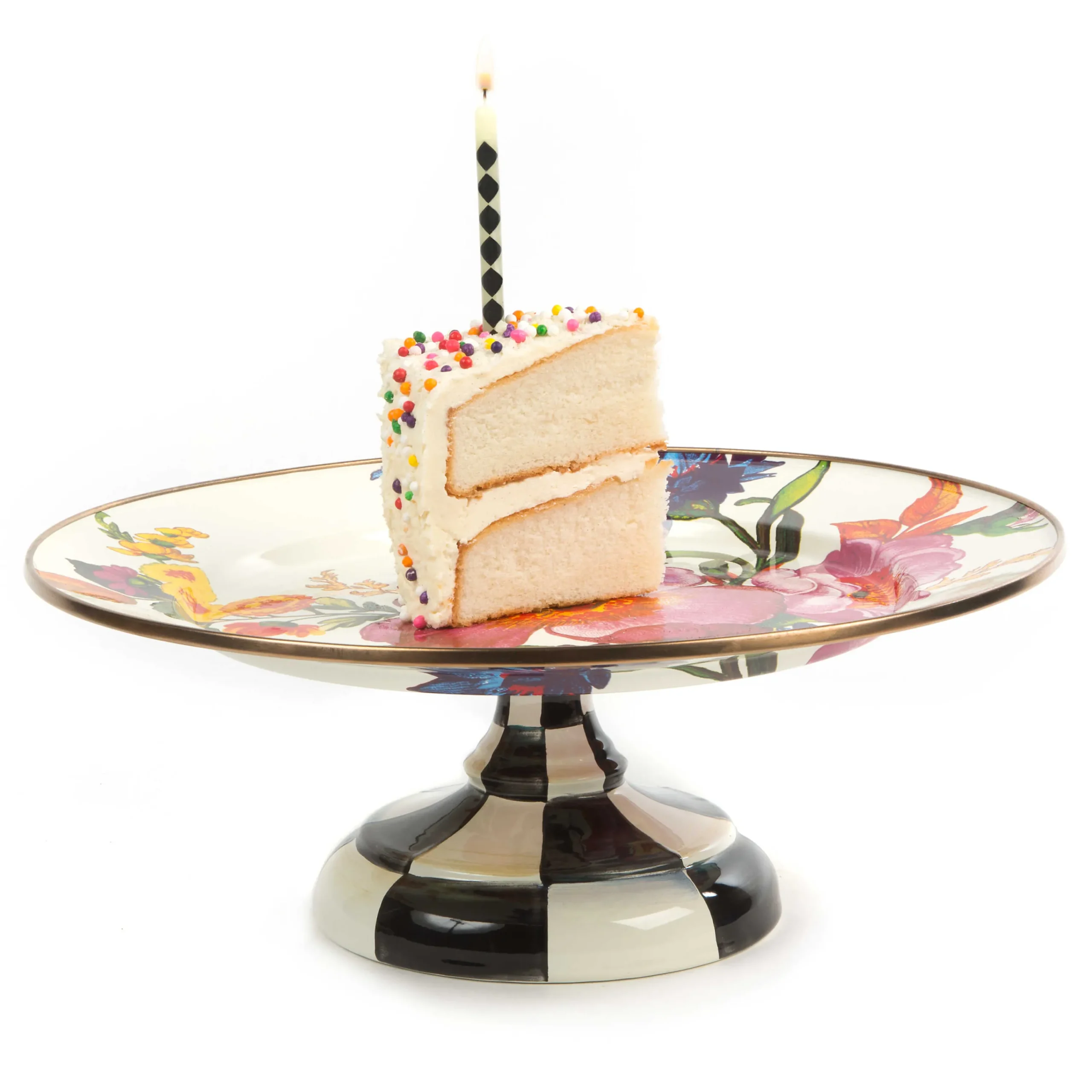 MacKenzie-Childs White Flower Market Small Pedestal Platter| Serveware