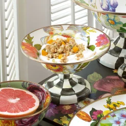 MacKenzie-Childs White Flower Market Small Compote| Serveware