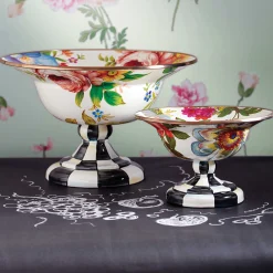 MacKenzie-Childs White Flower Market Small Compote| Serveware