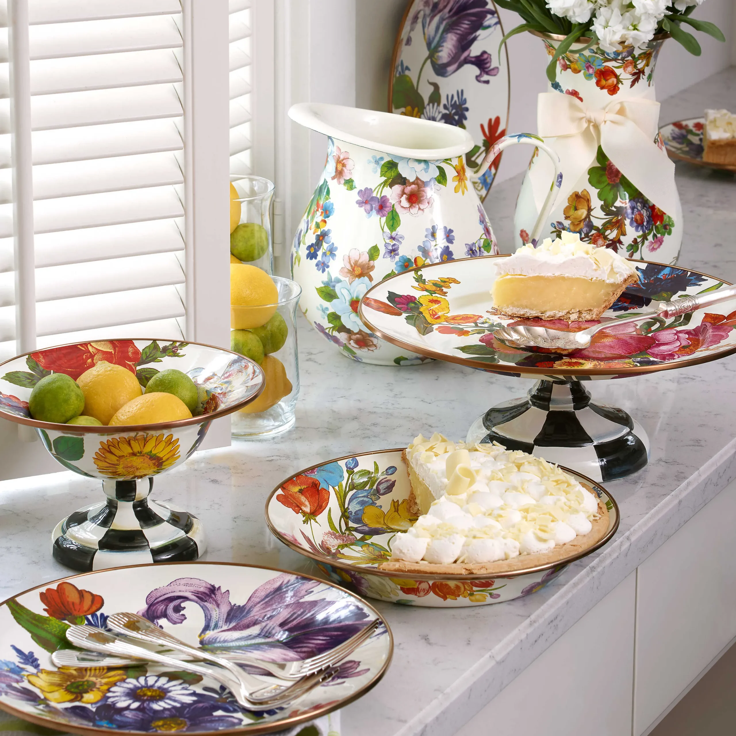 MacKenzie-Childs White Flower Market Small Compote| Serveware