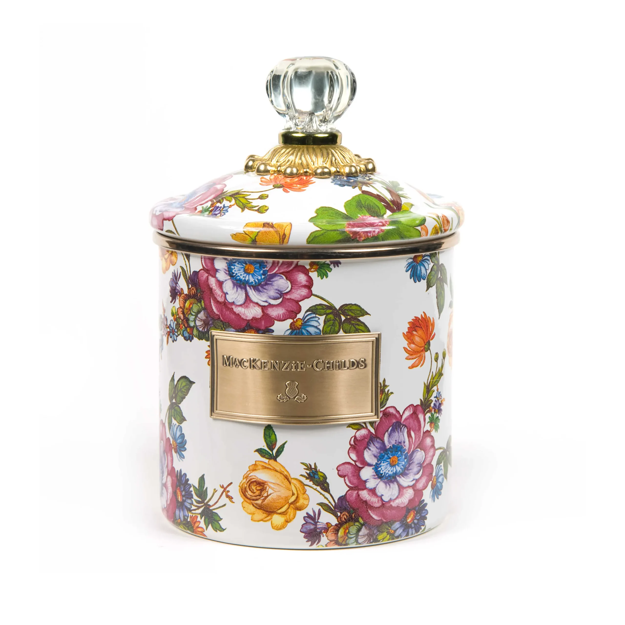 MacKenzie-Childs White Flower Market Small Canister| Room Accents|Kitchen Storage & Organization