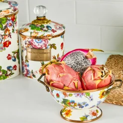MacKenzie-Childs White Flower Market Small Canister| Room Accents|Kitchen Storage & Organization