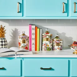 MacKenzie-Childs White Flower Market Small Canister| Room Accents|Kitchen Storage & Organization