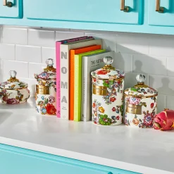 MacKenzie-Childs White Flower Market Small Canister| Room Accents|Kitchen Storage & Organization