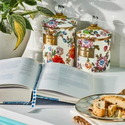MacKenzie-Childs White Flower Market Small Canister| Room Accents|Kitchen Storage & Organization