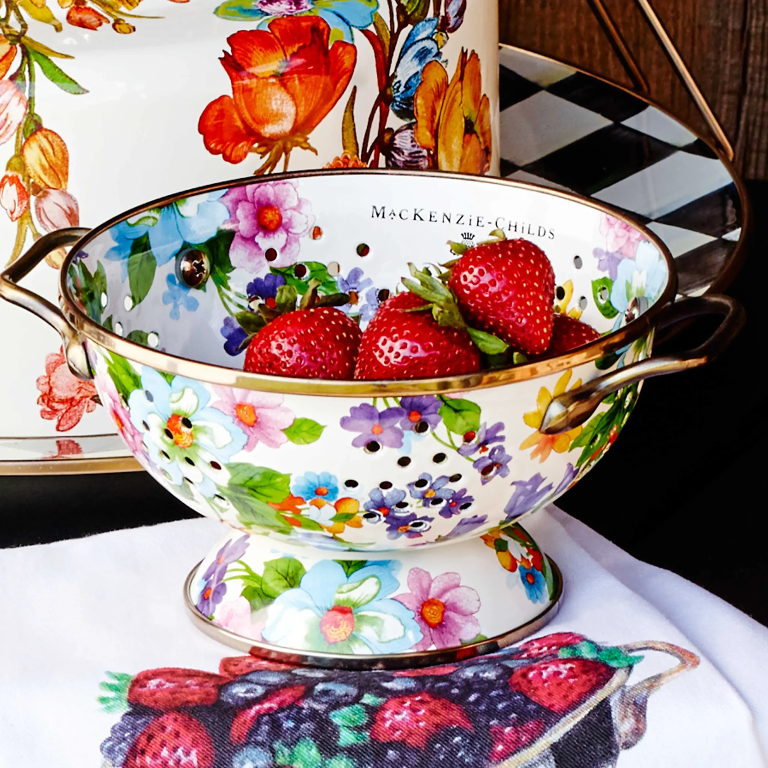 MacKenzie-Childs White Flower Market Small Colander| Kitchen Utensils & Tools