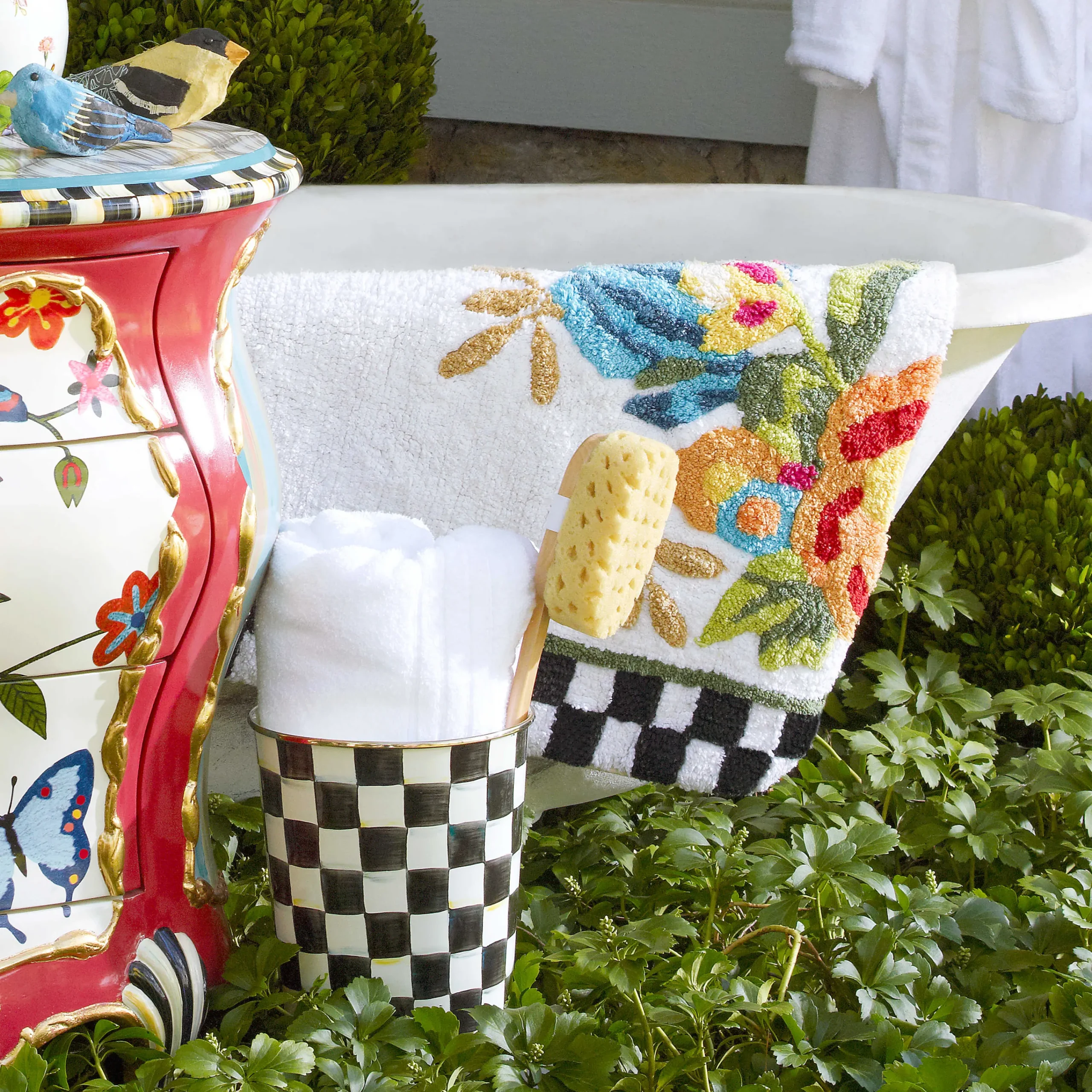 MacKenzie-Childs White Flower Market Standard Bath Rug| Bath & Bath Accessories