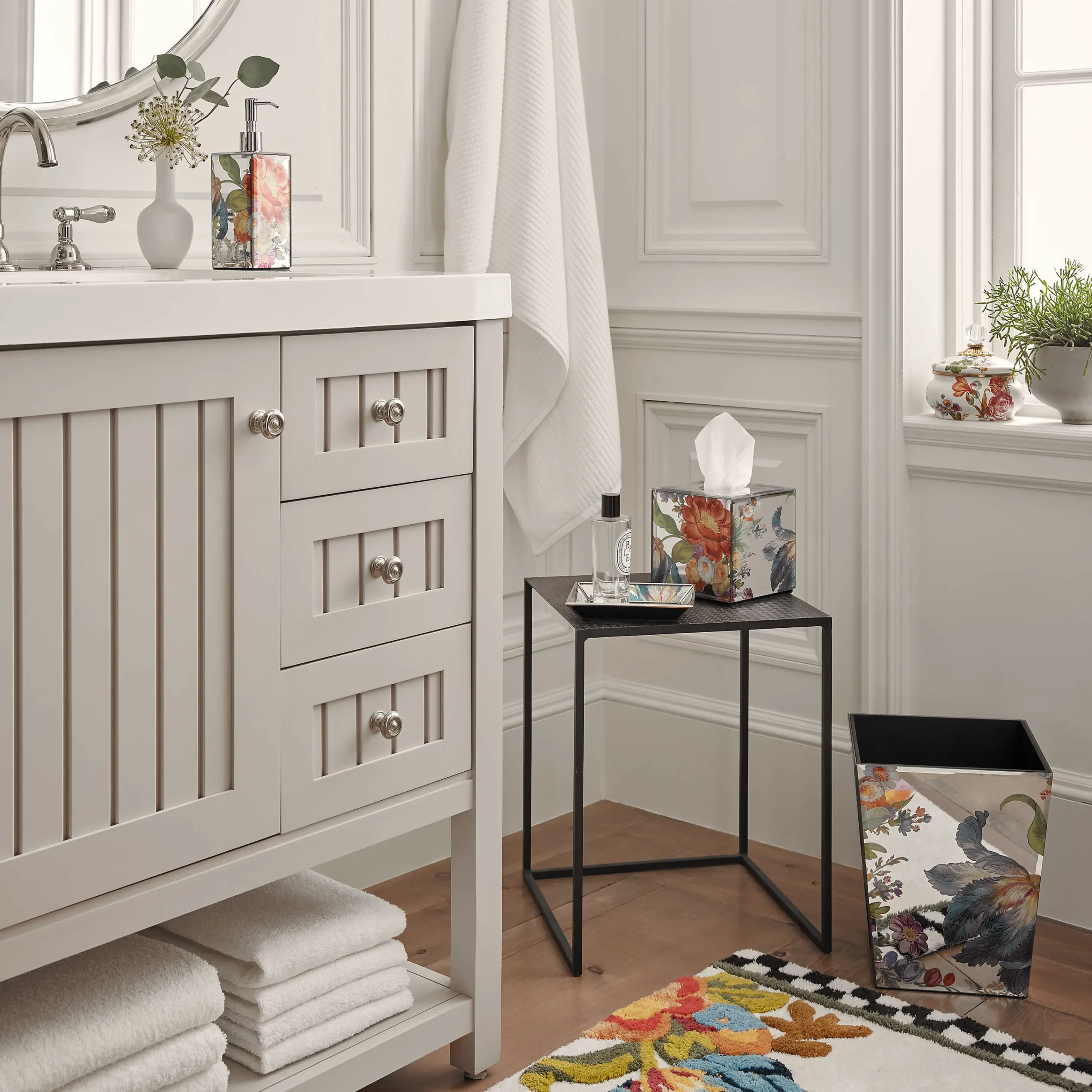 MacKenzie-Childs White Flower Market Standard Bath Rug| Bath & Bath Accessories
