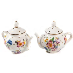 MacKenzie-Childs White Flower Market Teapot Salt  Pepper Set| Table Accessories|Serveware