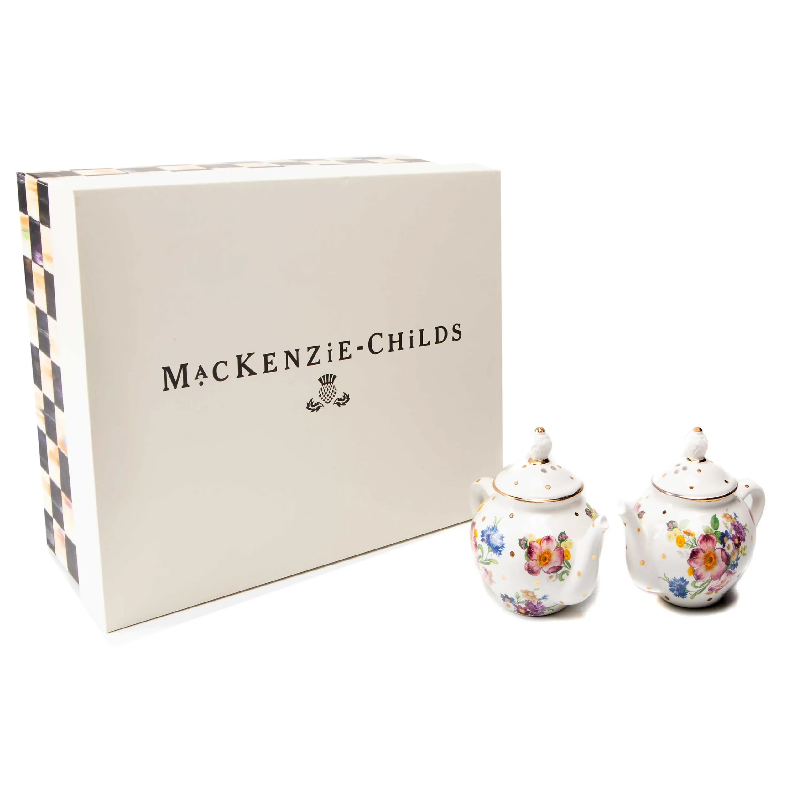 MacKenzie-Childs White Flower Market Teapot Salt Pepper Set| Table Accessories|Serveware