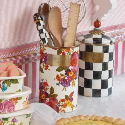 MacKenzie-Childs White Flower Market Utensil Holder| Kitchen Storage & Organization