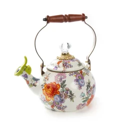 MacKenzie-Childs White Flower Market Whistling Tea Kettle| The Coffee Shop|Tea Kettles