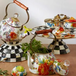 MacKenzie-Childs White Flower Market Whistling Tea Kettle| The Coffee Shop|Tea Kettles