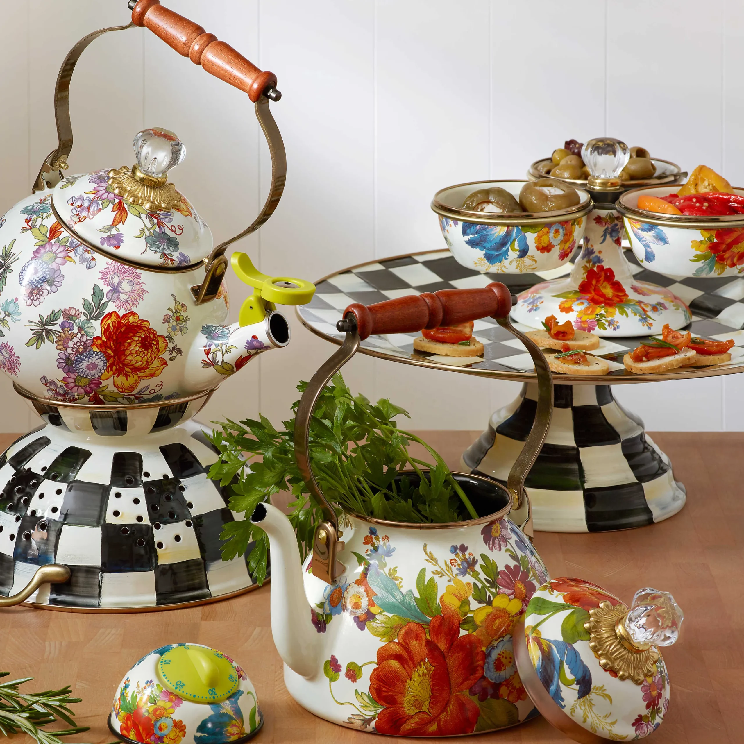 MacKenzie-Childs White Flower Market Whistling Tea Kettle| The Coffee Shop|Tea Kettles
