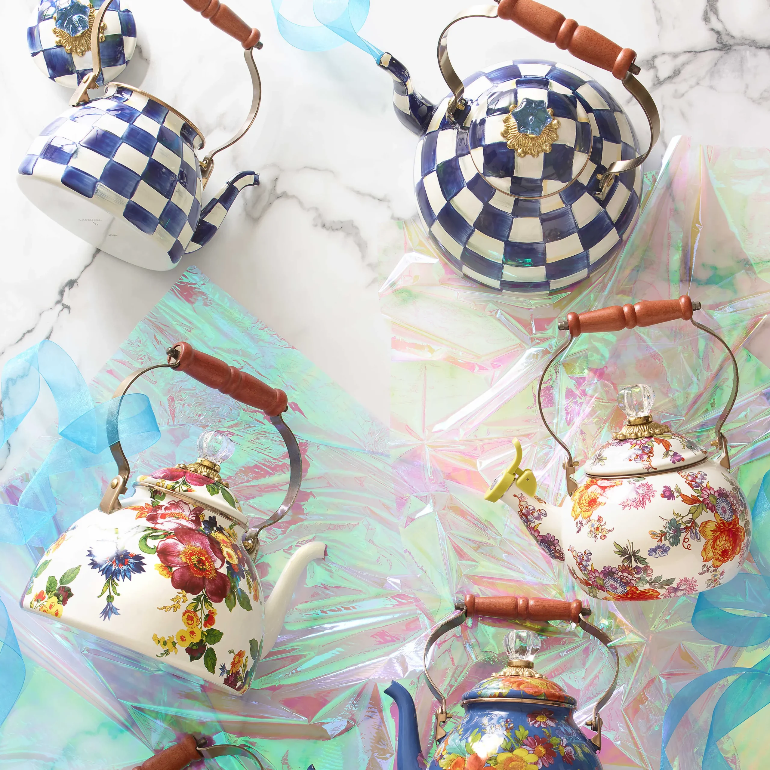 MacKenzie-Childs White Flower Market Whistling Tea Kettle| The Coffee Shop|Tea Kettles
