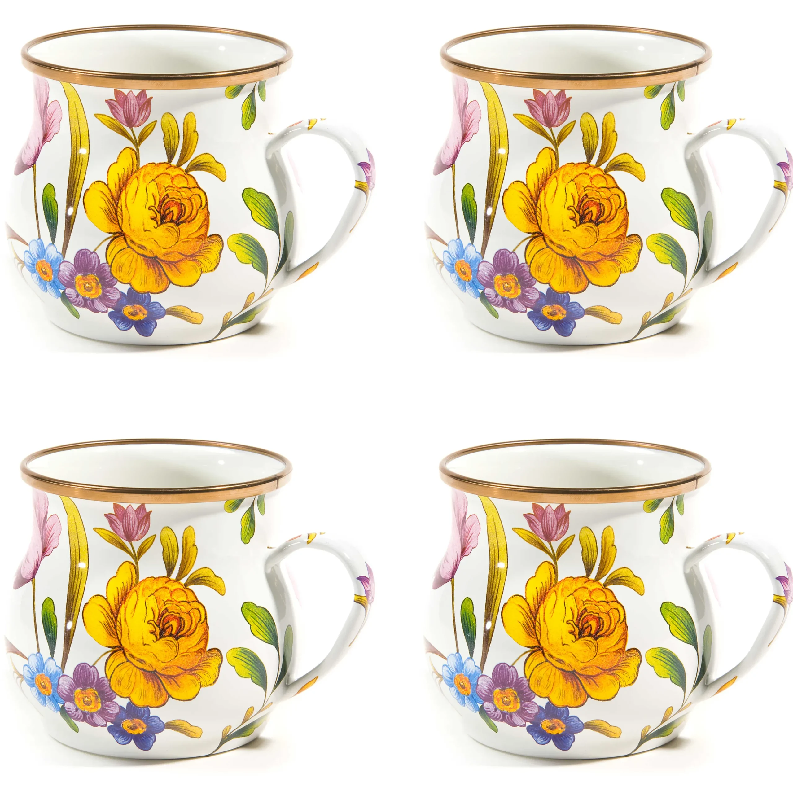 MacKenzie-Childs White Flower Market White Mugs, Set of 4| Kitchen & Dining Sets|The Coffee Shop