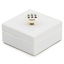 MacKenzie-Childs White Silver Plated Trinket Box with Check Knob| Room Accents