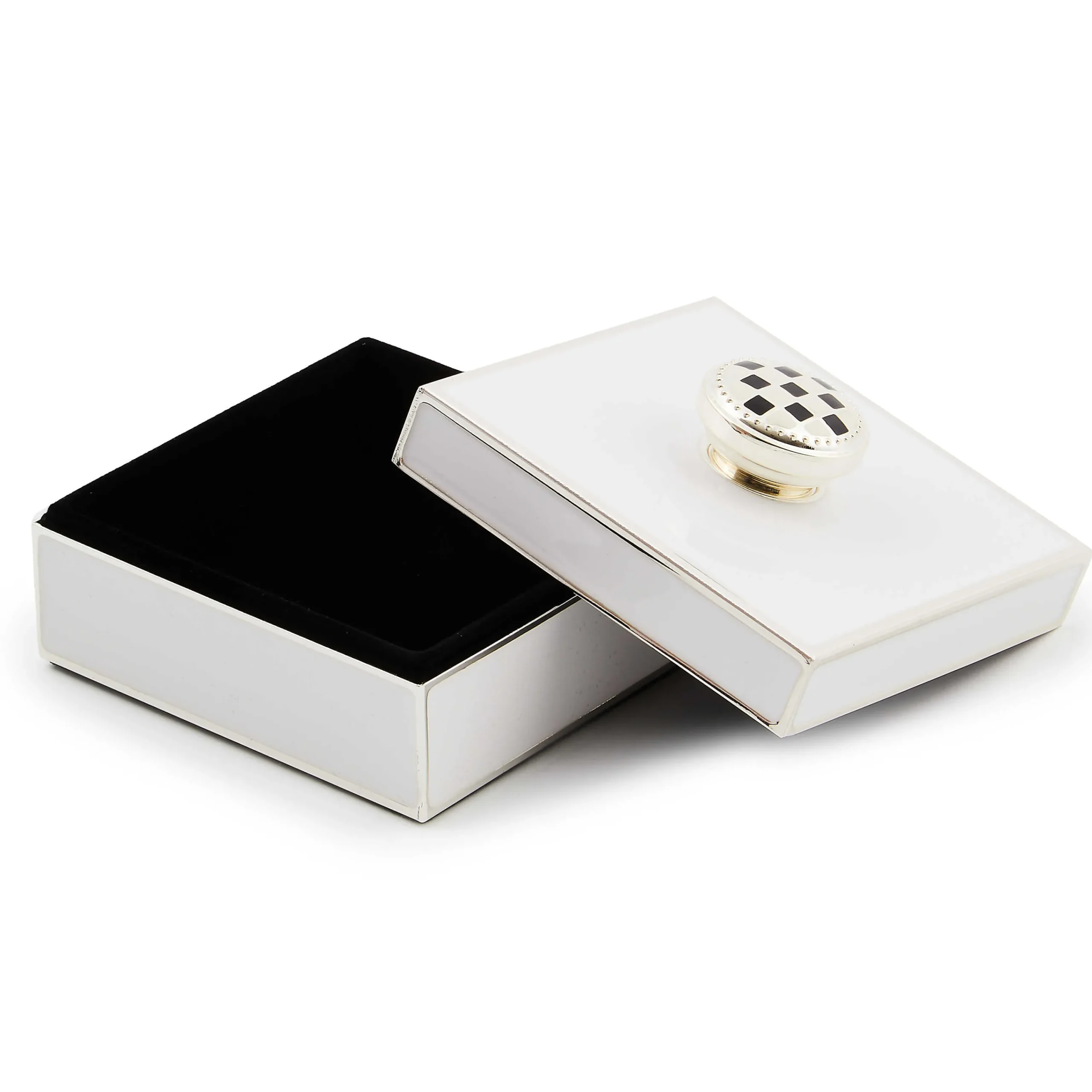 MacKenzie-Childs White Silver Plated Trinket Box with Check Knob| Room Accents