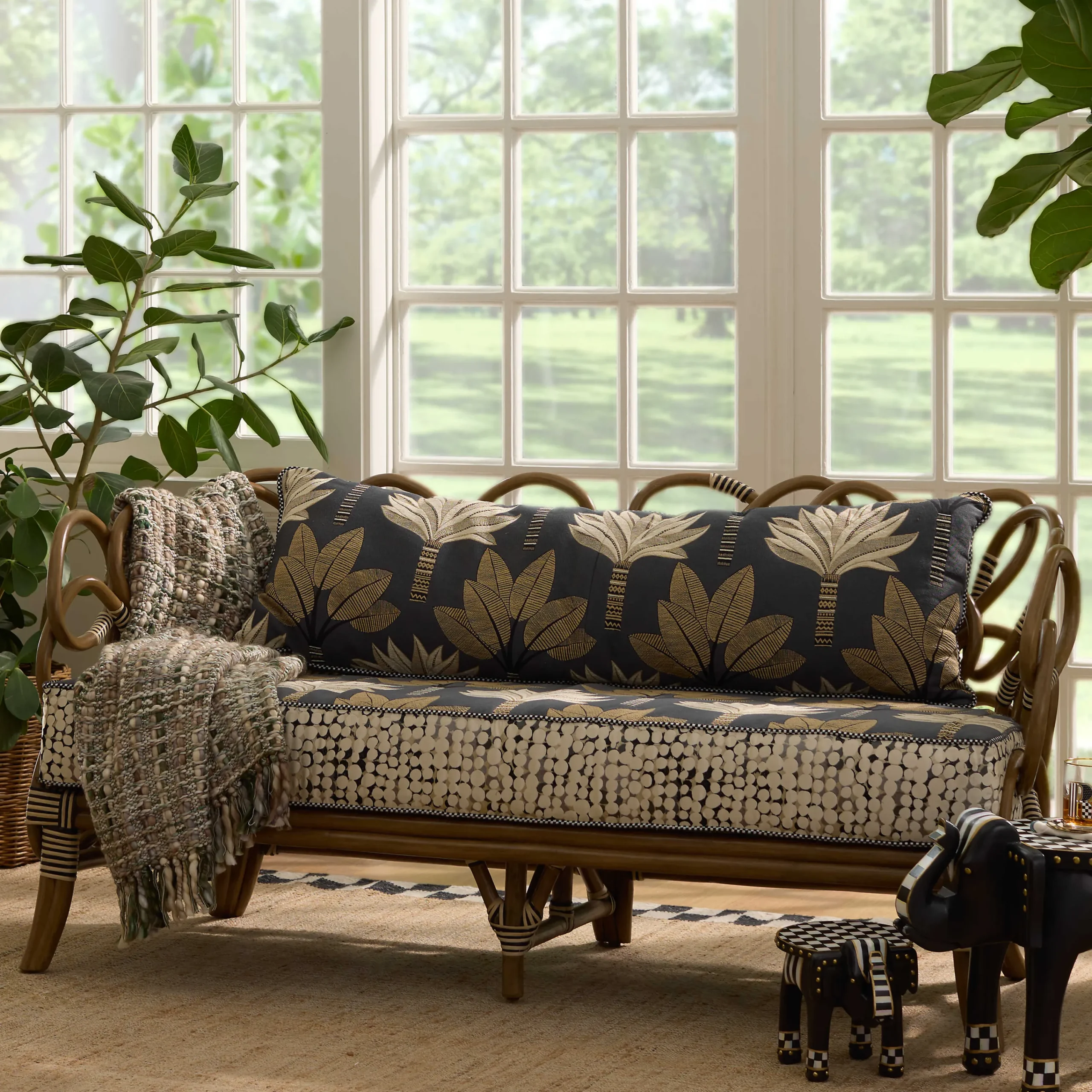 MacKenzie-Childs Wild Indoors Rattan Loveseat| Living Room