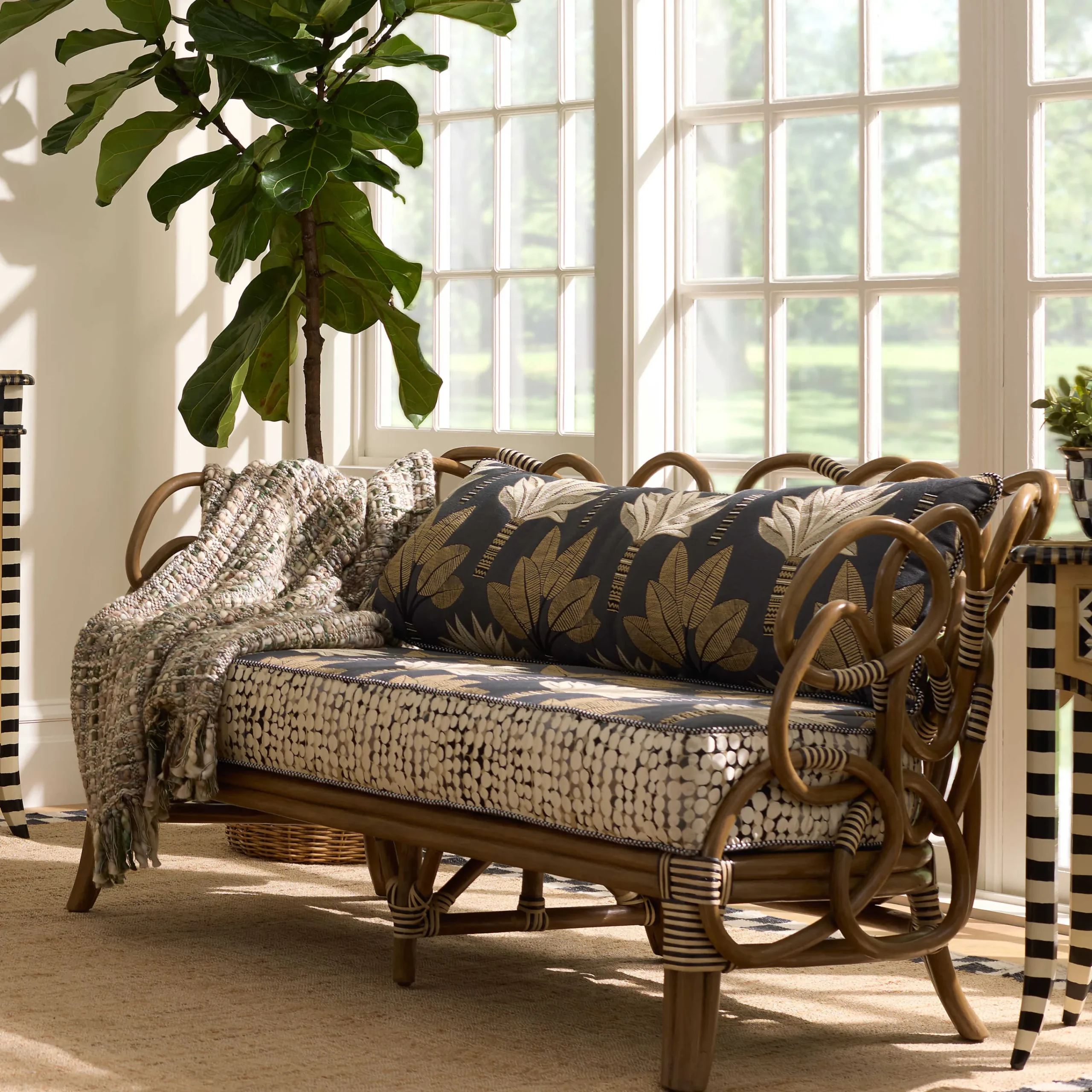 MacKenzie-Childs Wild Indoors Rattan Loveseat| Living Room