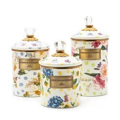 MacKenzie-Childs Wildflowers Blue Enamel Medium Canister| Kitchen Storage & Organization