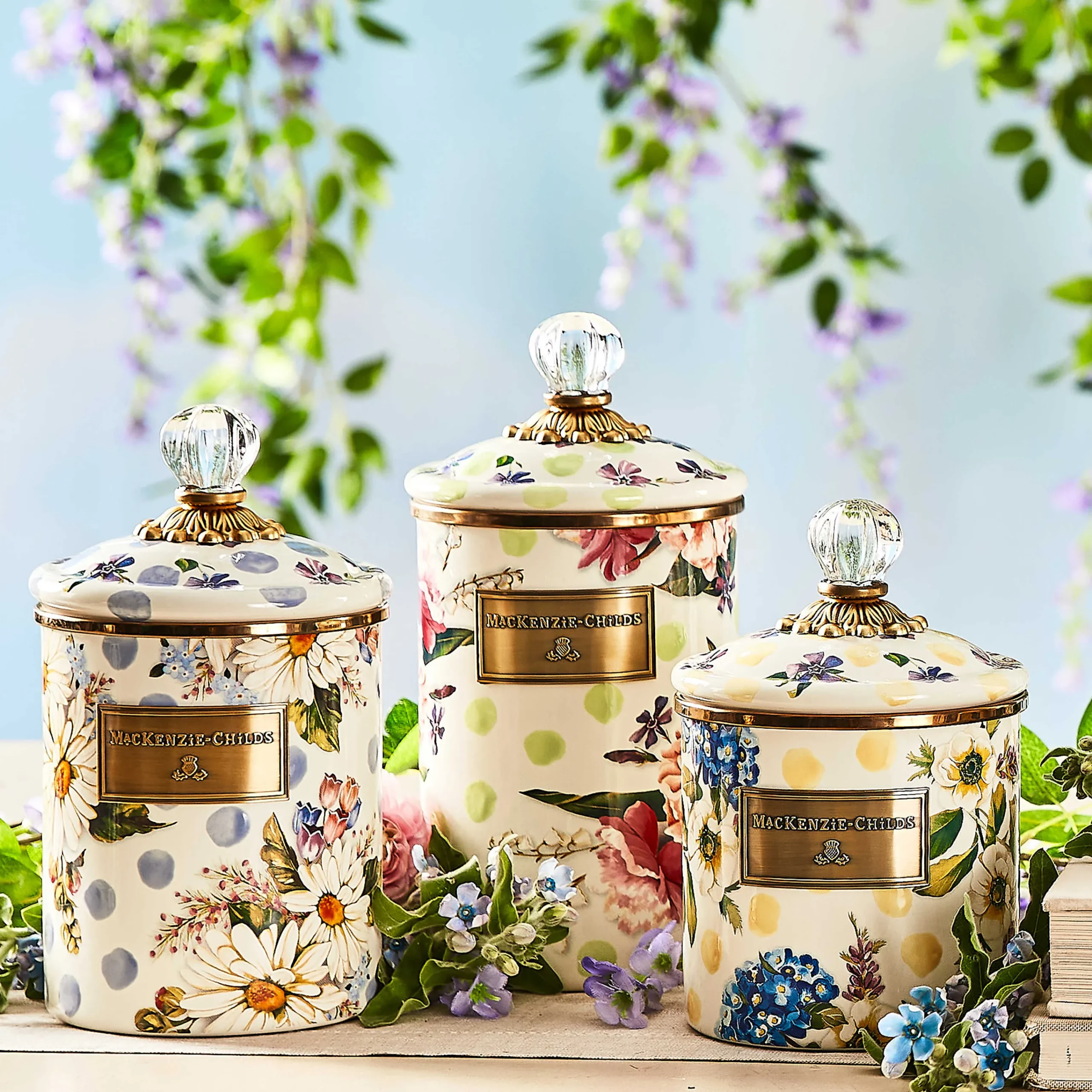 MacKenzie-Childs Wildflowers Green Large Canister| Kitchen Storage & Organization