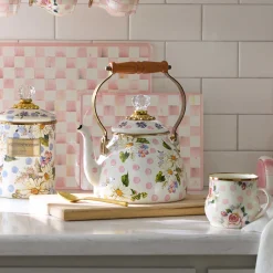 MacKenzie-Childs Wildflowers Pink 2 Quart Tea Kettle| The Coffee Shop|Serveware