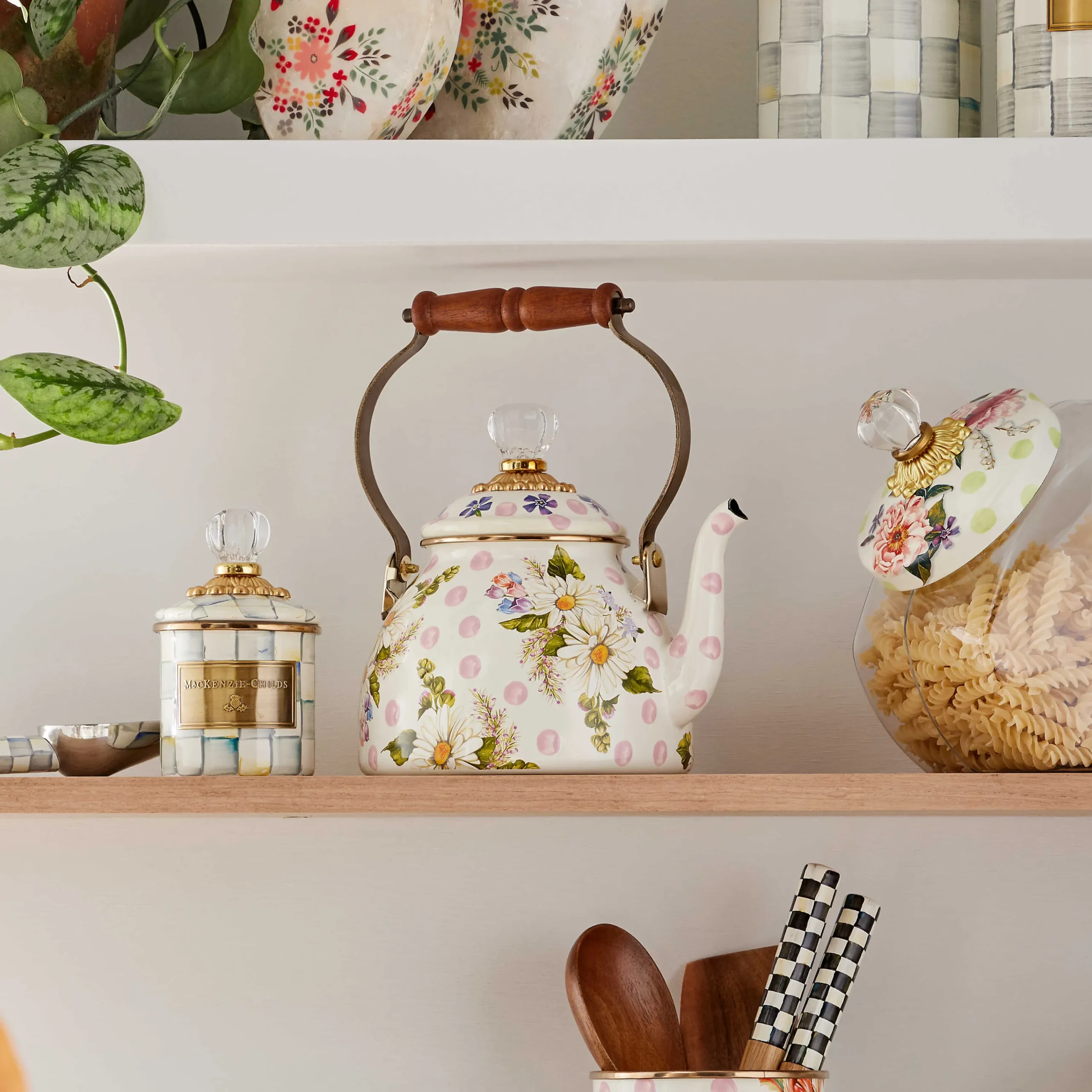 MacKenzie-Childs Wildflowers Pink 2 Quart Tea Kettle| The Coffee Shop|Serveware