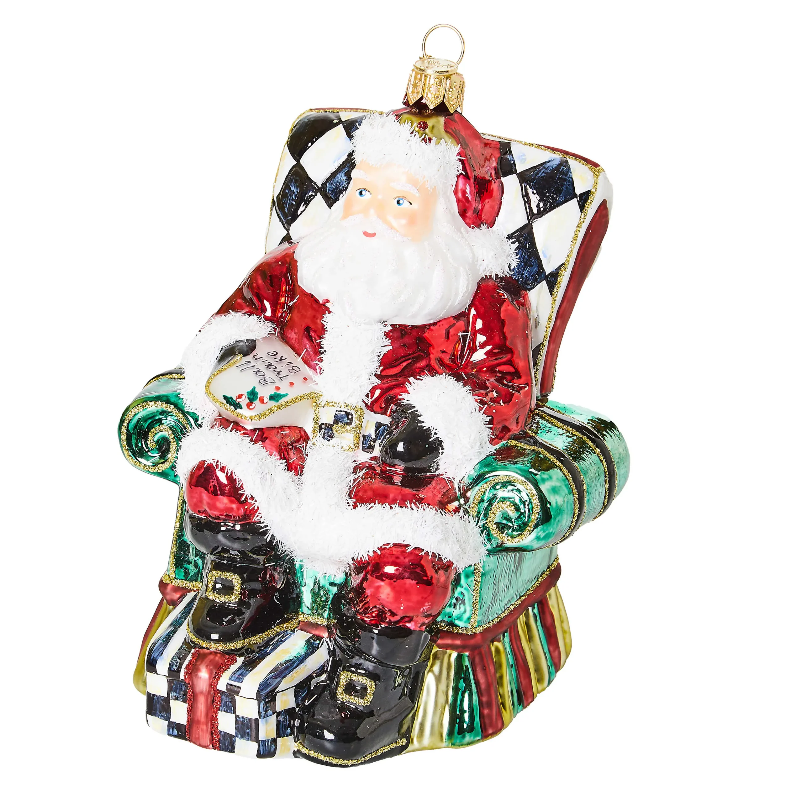 MacKenzie-Childs Wish List Santa Glass Ornament| Holiday