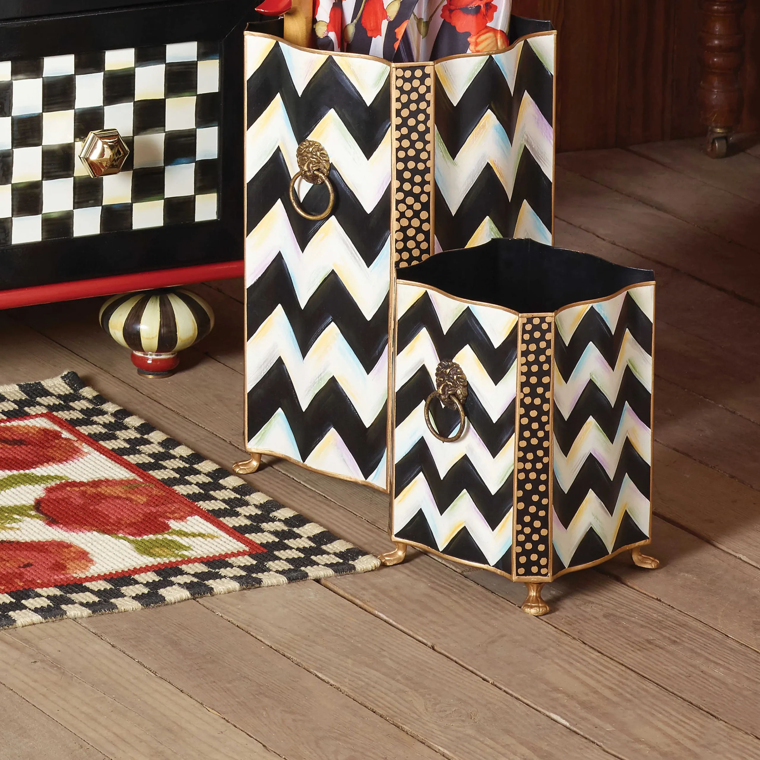 MacKenzie-Childs Zig Zag Waste Bin| Bath & Bath Accessories|Room Accents