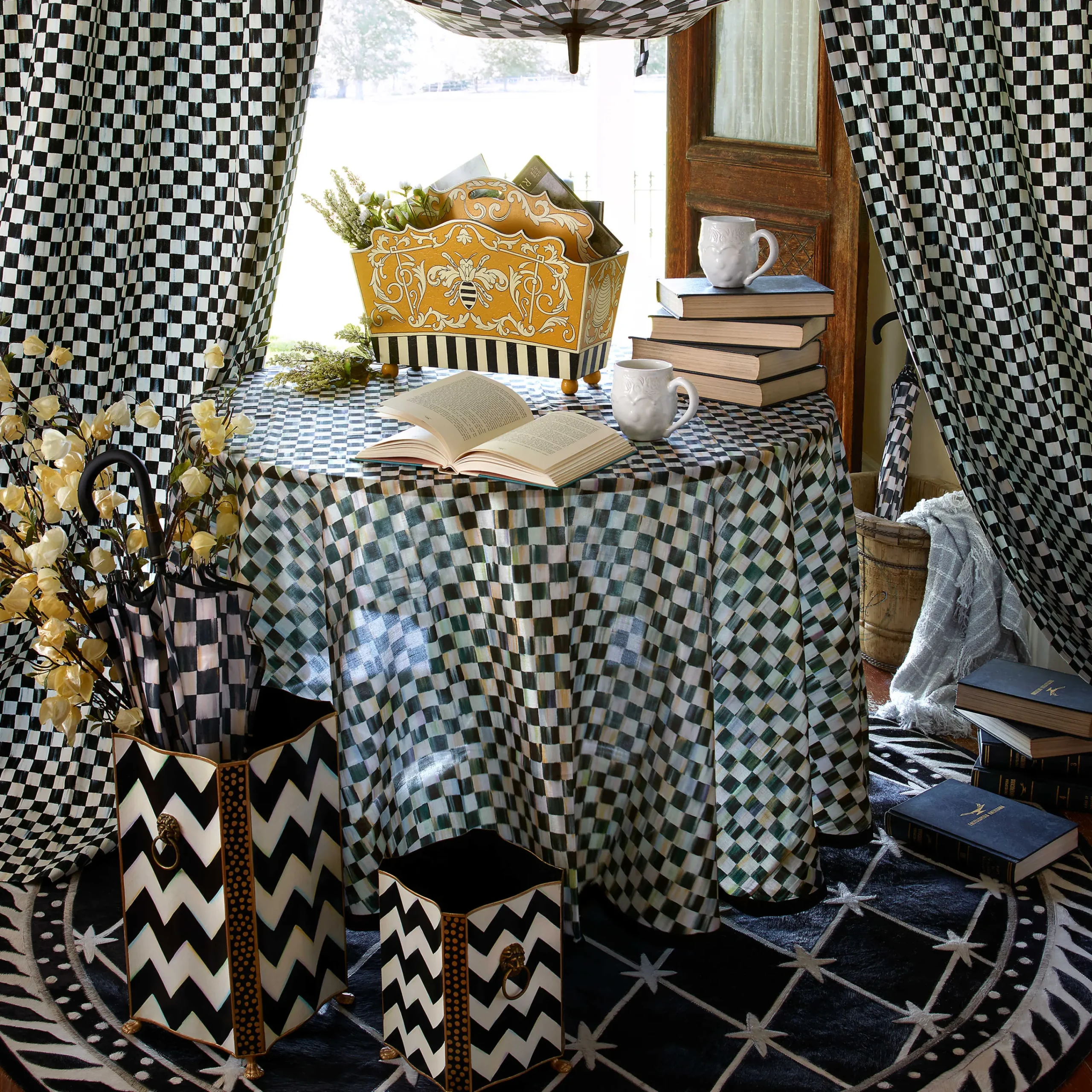 MacKenzie-Childs Zig Zag Waste Bin| Bath & Bath Accessories|Room Accents